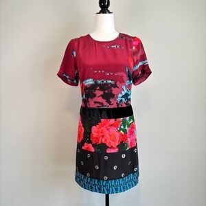 TRACY REESE 100% Silk Dress Mini Artsy Funky Goth Chic Cocktail Women's 4